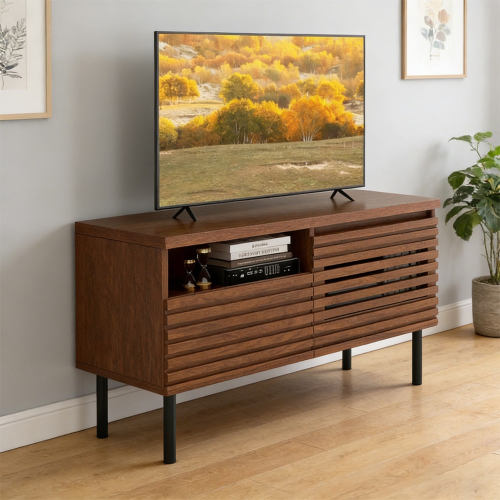 Mid Century Fluted Tv Stand Entertainment Unit With Storage_voghion.com